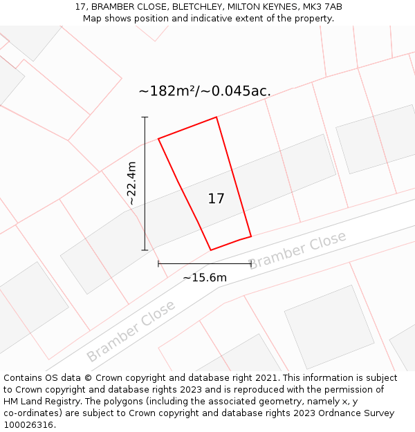 17, BRAMBER CLOSE, BLETCHLEY, MILTON KEYNES, MK3 7AB: Plot and title map
