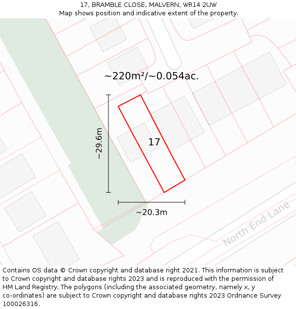 17, BRAMBLE CLOSE, MALVERN, WR14 2UW: Plot and title map