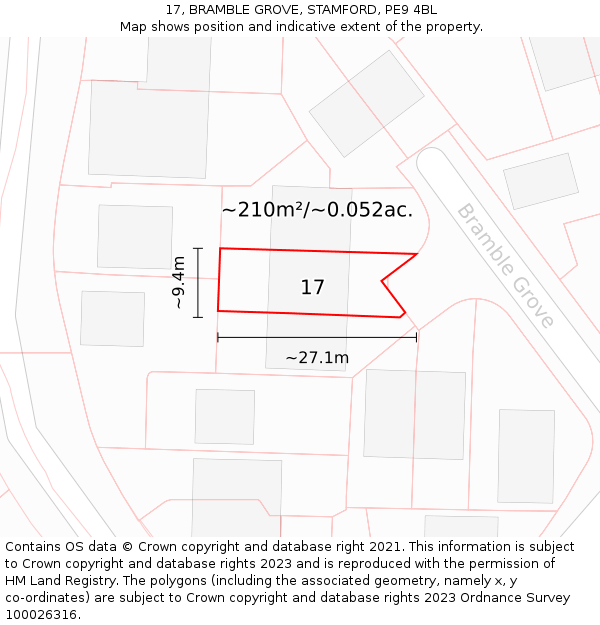17, BRAMBLE GROVE, STAMFORD, PE9 4BL: Plot and title map