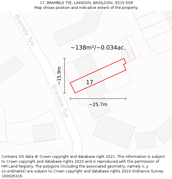 17, BRAMBLE TYE, LAINDON, BASILDON, SS15 5GR: Plot and title map
