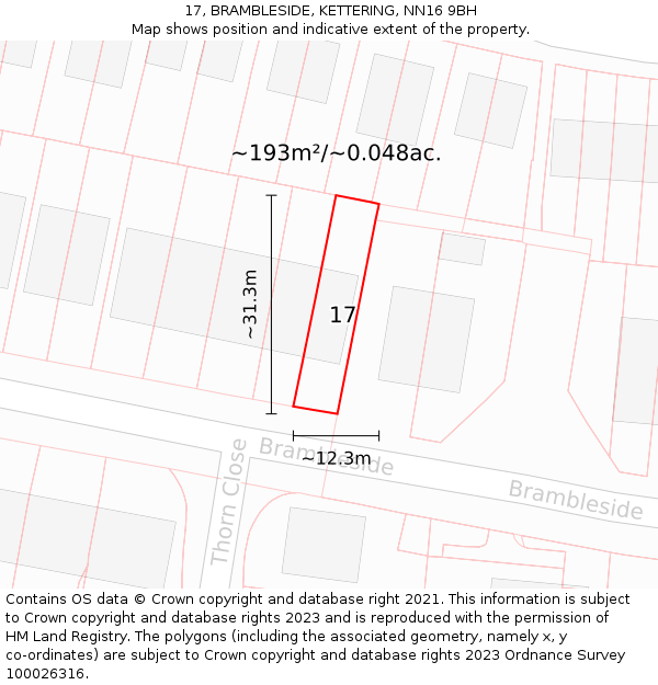 17, BRAMBLESIDE, KETTERING, NN16 9BH: Plot and title map