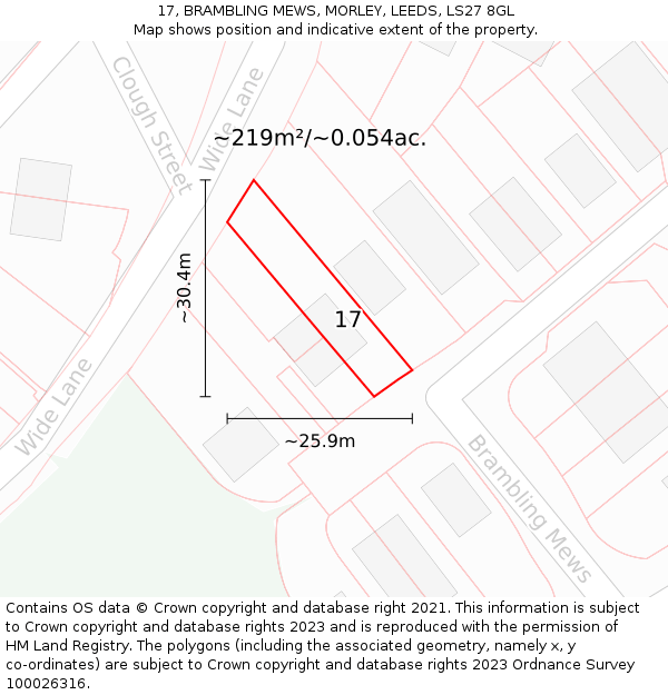 17, BRAMBLING MEWS, MORLEY, LEEDS, LS27 8GL: Plot and title map