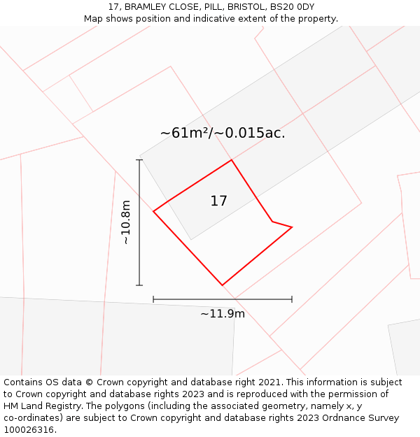 17, BRAMLEY CLOSE, PILL, BRISTOL, BS20 0DY: Plot and title map