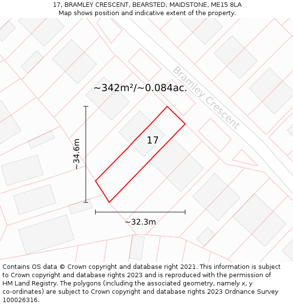 17, BRAMLEY CRESCENT, BEARSTED, MAIDSTONE, ME15 8LA: Plot and title map