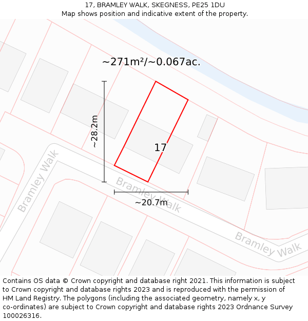 17, BRAMLEY WALK, SKEGNESS, PE25 1DU: Plot and title map