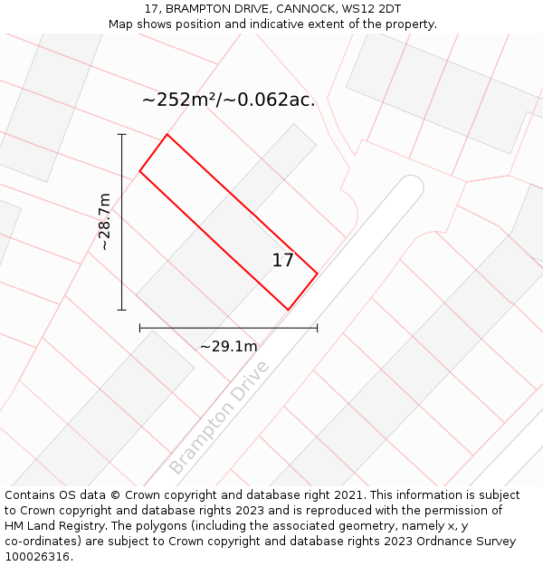 17, BRAMPTON DRIVE, CANNOCK, WS12 2DT: Plot and title map