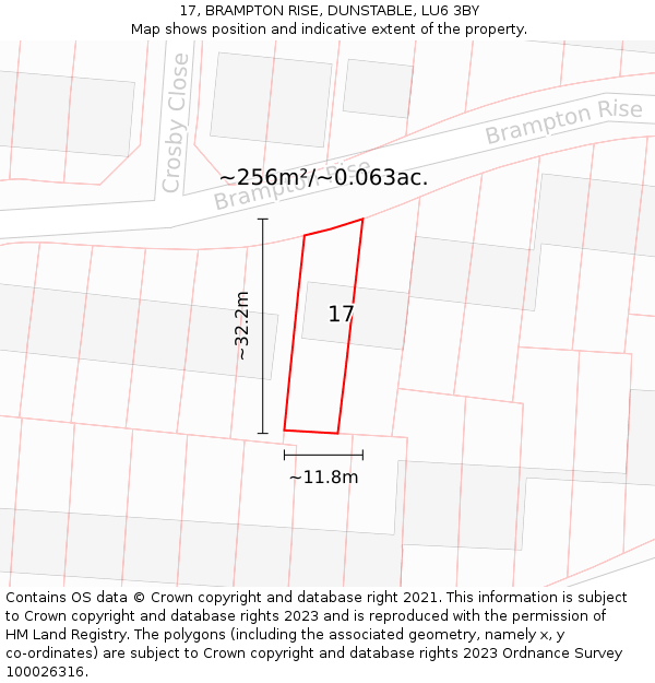 17, BRAMPTON RISE, DUNSTABLE, LU6 3BY: Plot and title map