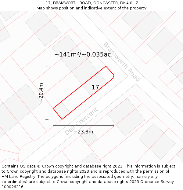 17, BRAMWORTH ROAD, DONCASTER, DN4 0HZ: Plot and title map