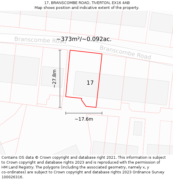 17, BRANSCOMBE ROAD, TIVERTON, EX16 4AB: Plot and title map