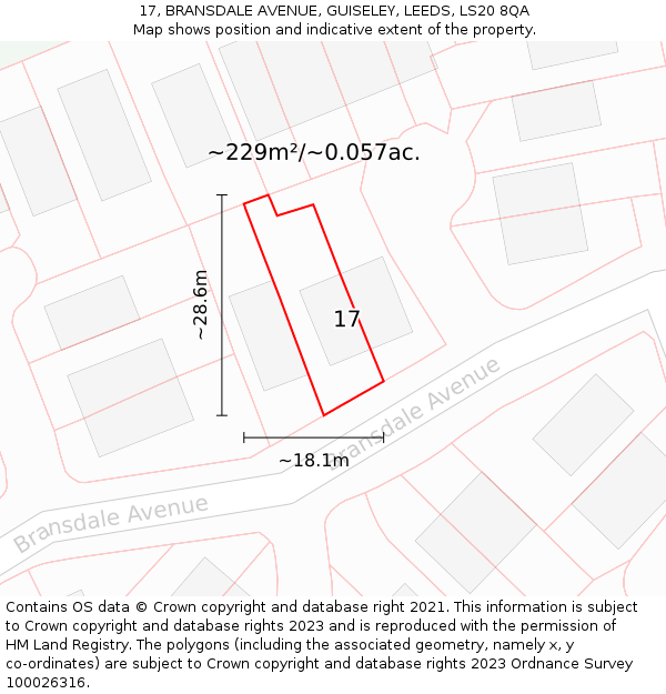 17, BRANSDALE AVENUE, GUISELEY, LEEDS, LS20 8QA: Plot and title map