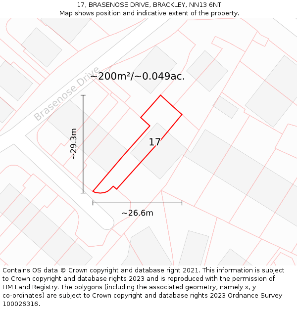 17, BRASENOSE DRIVE, BRACKLEY, NN13 6NT: Plot and title map