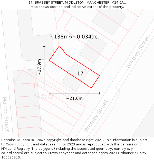 17, BRASSEY STREET, MIDDLETON, MANCHESTER, M24 6AU: Plot and title map