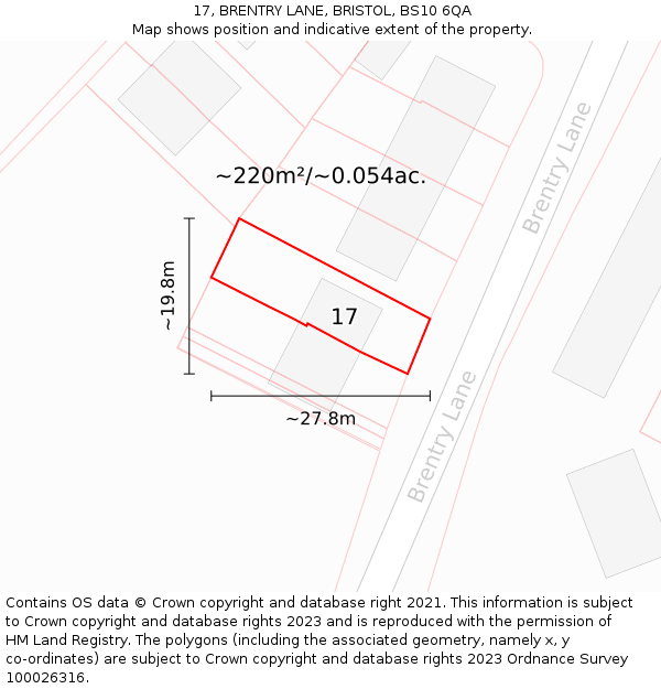 17, BRENTRY LANE, BRISTOL, BS10 6QA: Plot and title map