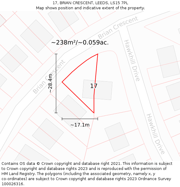 17, BRIAN CRESCENT, LEEDS, LS15 7PL: Plot and title map
