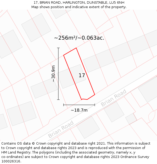17, BRIAN ROAD, HARLINGTON, DUNSTABLE, LU5 6NH: Plot and title map