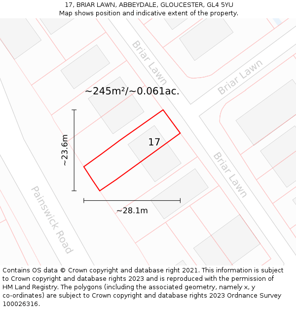 17, BRIAR LAWN, ABBEYDALE, GLOUCESTER, GL4 5YU: Plot and title map