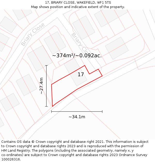 17, BRIARY CLOSE, WAKEFIELD, WF1 5TS: Plot and title map