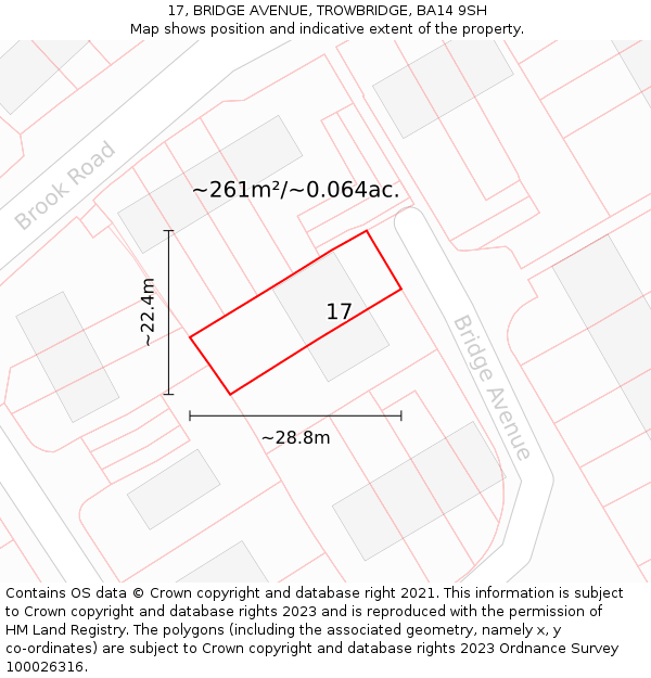 17, BRIDGE AVENUE, TROWBRIDGE, BA14 9SH: Plot and title map