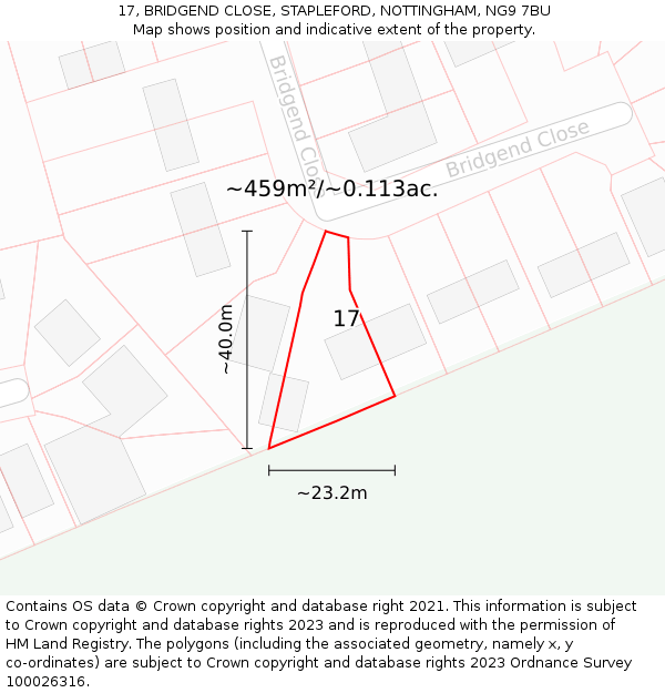 17, BRIDGEND CLOSE, STAPLEFORD, NOTTINGHAM, NG9 7BU: Plot and title map