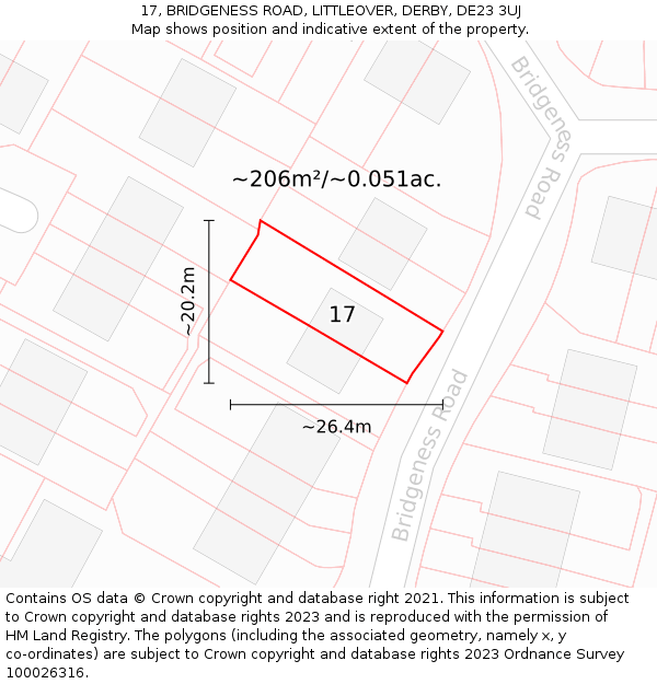 17, BRIDGENESS ROAD, LITTLEOVER, DERBY, DE23 3UJ: Plot and title map