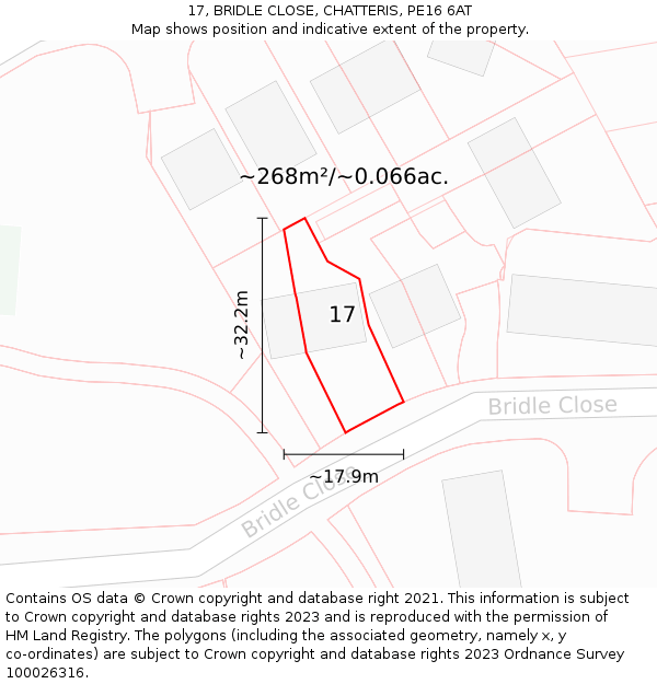 17, BRIDLE CLOSE, CHATTERIS, PE16 6AT: Plot and title map