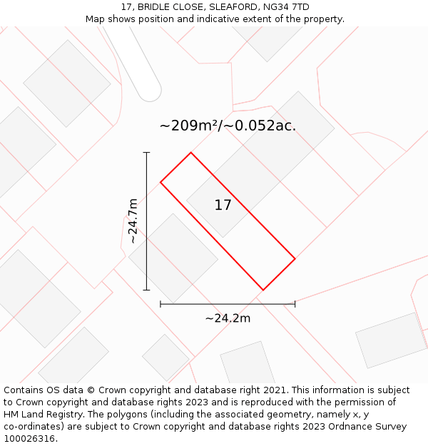 17, BRIDLE CLOSE, SLEAFORD, NG34 7TD: Plot and title map