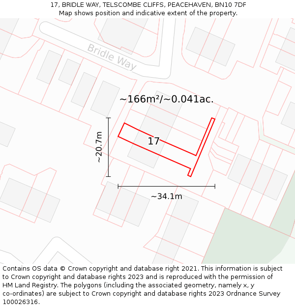 17, BRIDLE WAY, TELSCOMBE CLIFFS, PEACEHAVEN, BN10 7DF: Plot and title map