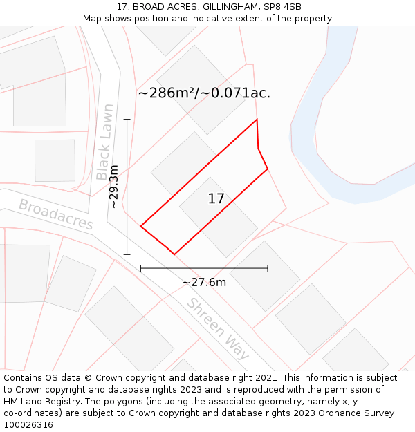 17, BROAD ACRES, GILLINGHAM, SP8 4SB: Plot and title map