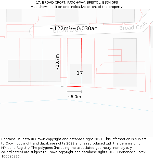 17, BROAD CROFT, PATCHWAY, BRISTOL, BS34 5FS: Plot and title map