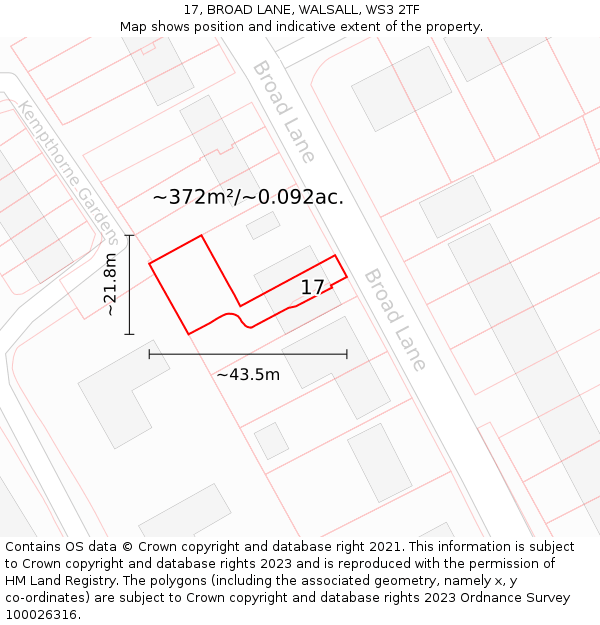 17, BROAD LANE, WALSALL, WS3 2TF: Plot and title map