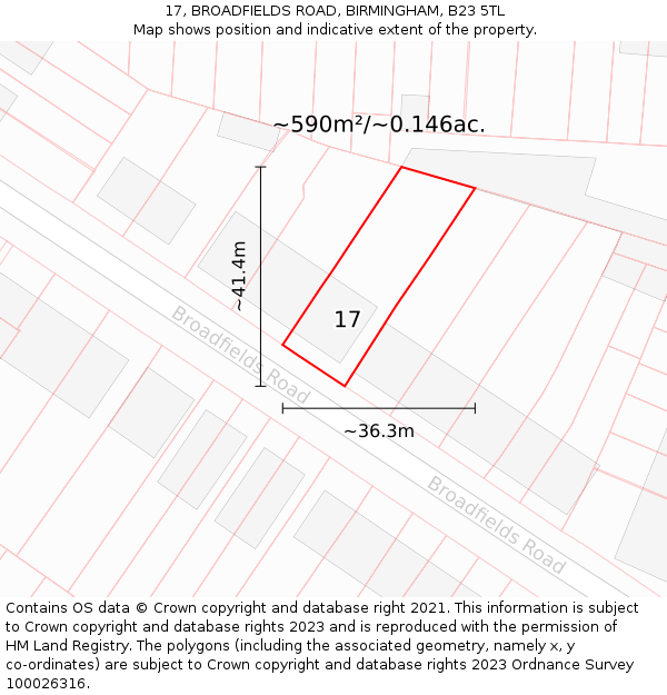 17, BROADFIELDS ROAD, BIRMINGHAM, B23 5TL: Plot and title map