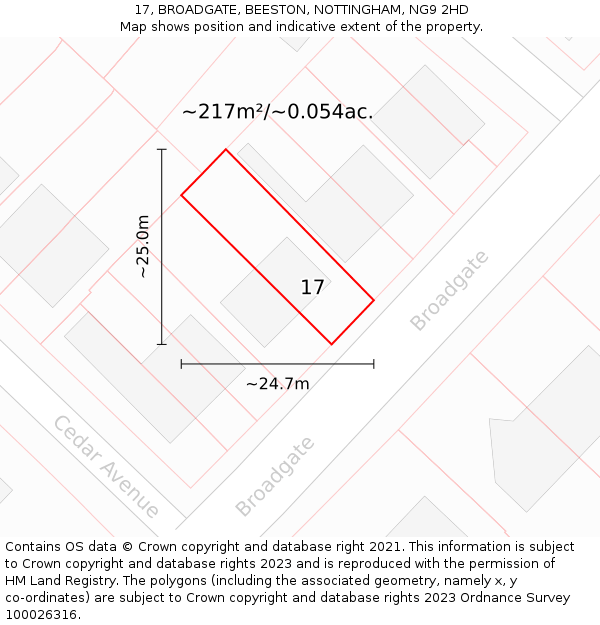 17, BROADGATE, BEESTON, NOTTINGHAM, NG9 2HD: Plot and title map