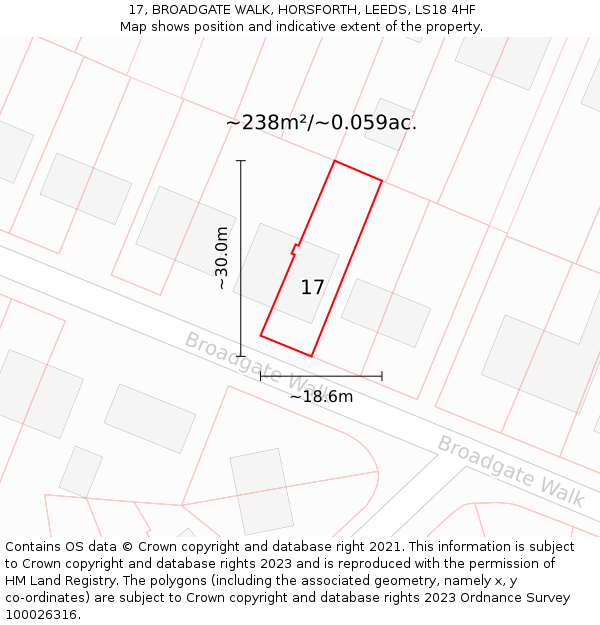 17, BROADGATE WALK, HORSFORTH, LEEDS, LS18 4HF: Plot and title map