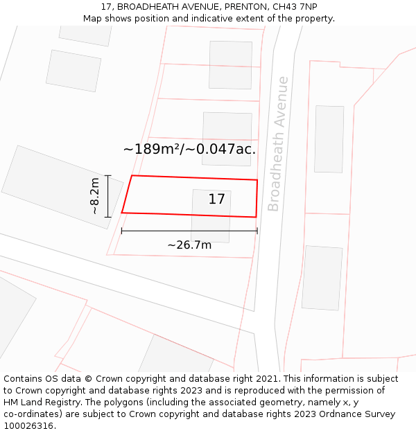 17, BROADHEATH AVENUE, PRENTON, CH43 7NP: Plot and title map
