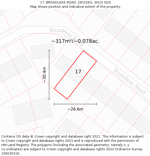17, BROADLEAS ROAD, DEVIZES, SN10 5DG: Plot and title map