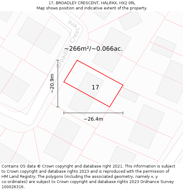 17, BROADLEY CRESCENT, HALIFAX, HX2 0RL: Plot and title map
