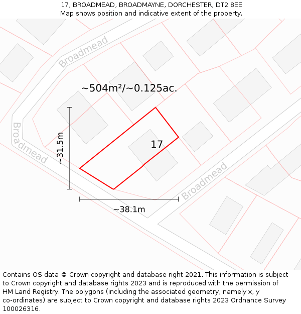 17, BROADMEAD, BROADMAYNE, DORCHESTER, DT2 8EE: Plot and title map