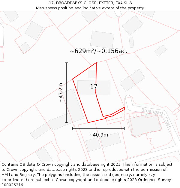 17, BROADPARKS CLOSE, EXETER, EX4 9HA: Plot and title map