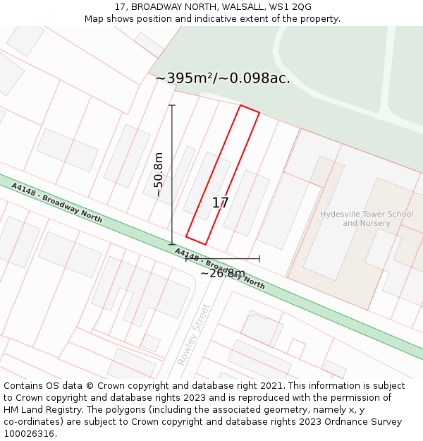 17, BROADWAY NORTH, WALSALL, WS1 2QG: Plot and title map