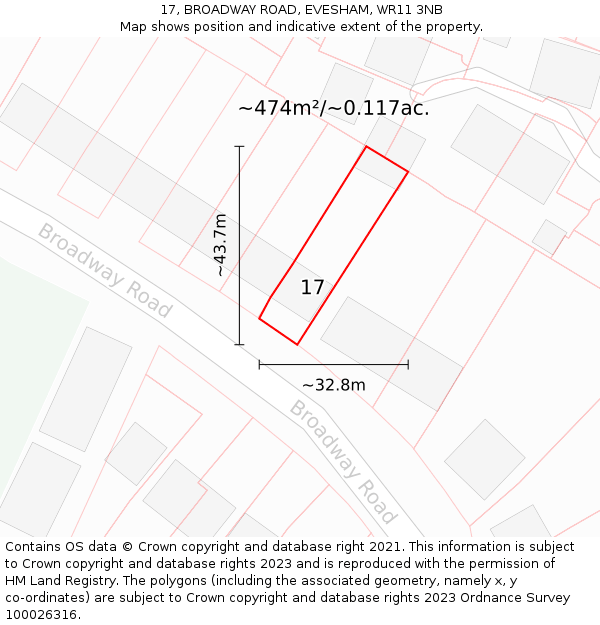 17, BROADWAY ROAD, EVESHAM, WR11 3NB: Plot and title map