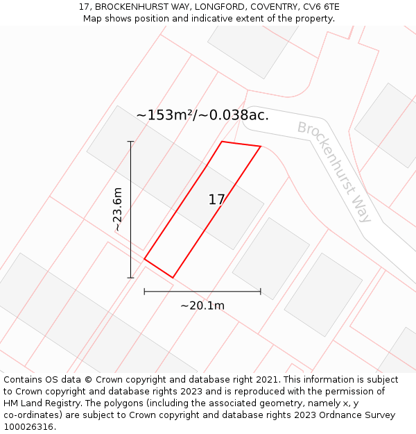 17, BROCKENHURST WAY, LONGFORD, COVENTRY, CV6 6TE: Plot and title map