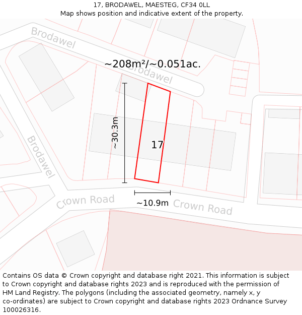 17, BRODAWEL, MAESTEG, CF34 0LL: Plot and title map