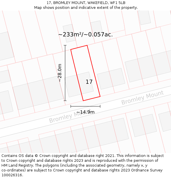 17, BROMLEY MOUNT, WAKEFIELD, WF1 5LB: Plot and title map