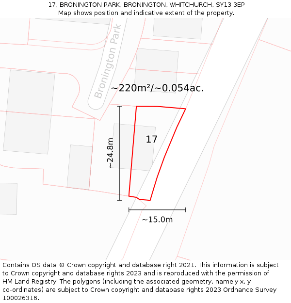 17, BRONINGTON PARK, BRONINGTON, WHITCHURCH, SY13 3EP: Plot and title map