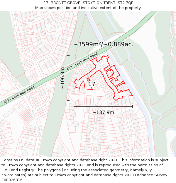 17, BRONTE GROVE, STOKE-ON-TRENT, ST2 7QF: Plot and title map