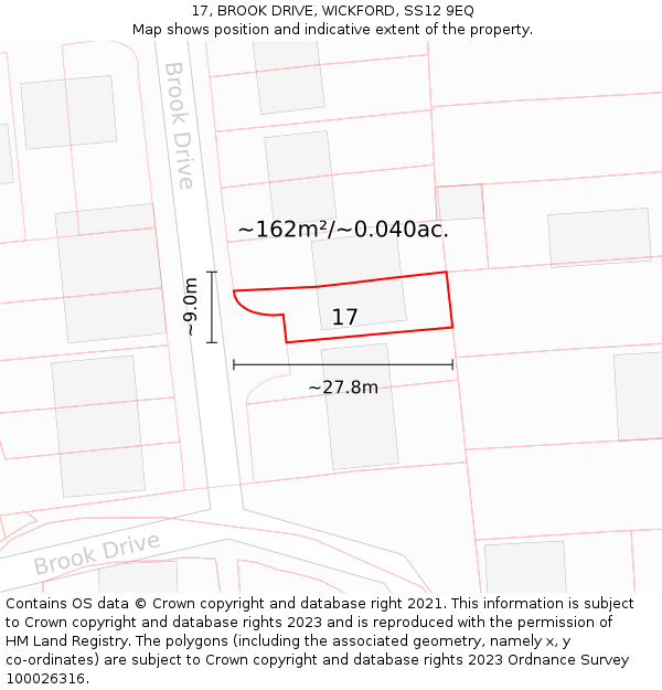 17, BROOK DRIVE, WICKFORD, SS12 9EQ: Plot and title map
