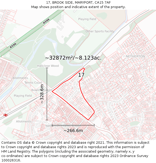 17, BROOK SIDE, MARYPORT, CA15 7AF: Plot and title map