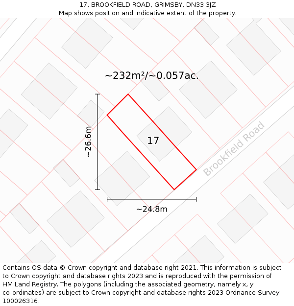 17, BROOKFIELD ROAD, GRIMSBY, DN33 3JZ: Plot and title map