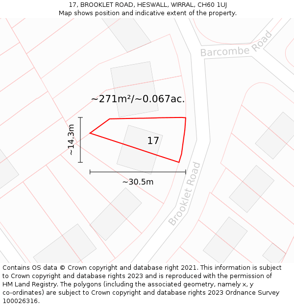 17, BROOKLET ROAD, HESWALL, WIRRAL, CH60 1UJ: Plot and title map