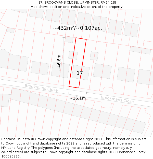 17, BROOKMANS CLOSE, UPMINSTER, RM14 1SJ: Plot and title map